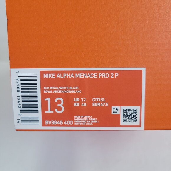 Nike Alpha Menace Pro 2 Mid Football Cleats BV3945-400 Size 13 Black Blue